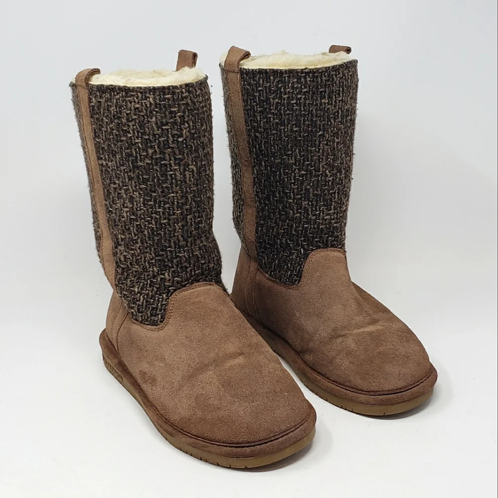 Bearpaw‎ Brown Suede Winter Boots Wool Blend Lining Size 6 Tall Mid Calf Height